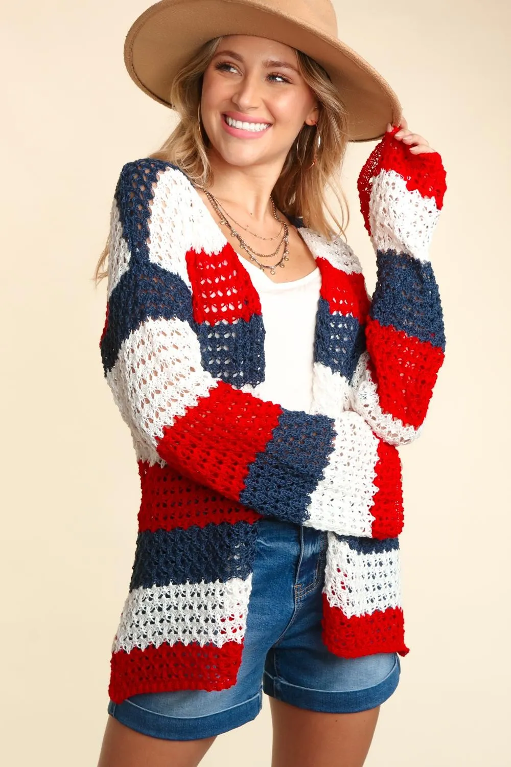 Hazel Blues® |  Haptics Open Front Long Sleeve Stripe Cardigan