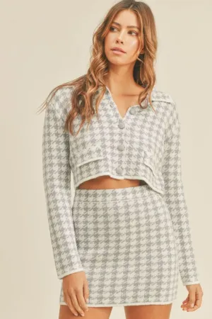 Hazel Blues® |  MABLE Houndstooth Cropped Knit Cardigan and Mini Skirt Set