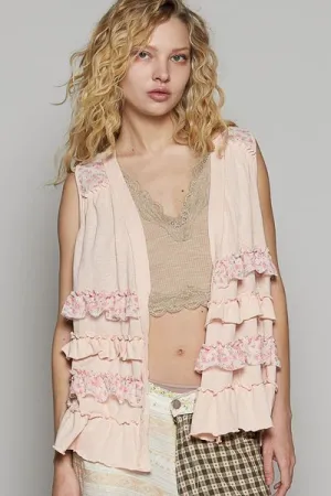Hazel Blues® |  POL Ruffled Open Front Sleeveless Cardigan