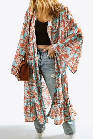 Hazel Blues® |  Printed Open Front Duster Cardigan