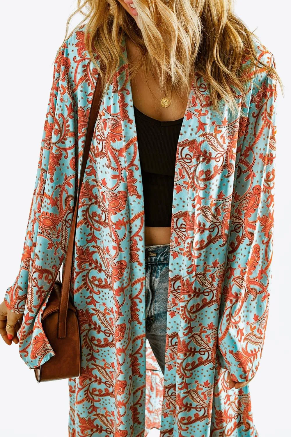 Hazel Blues® |  Printed Open Front Duster Cardigan