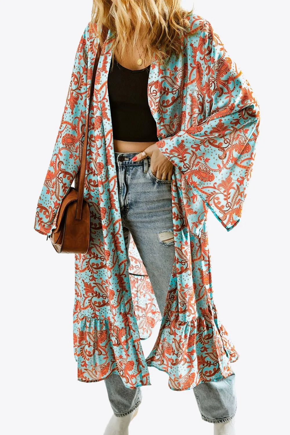 Hazel Blues® |  Printed Open Front Duster Cardigan