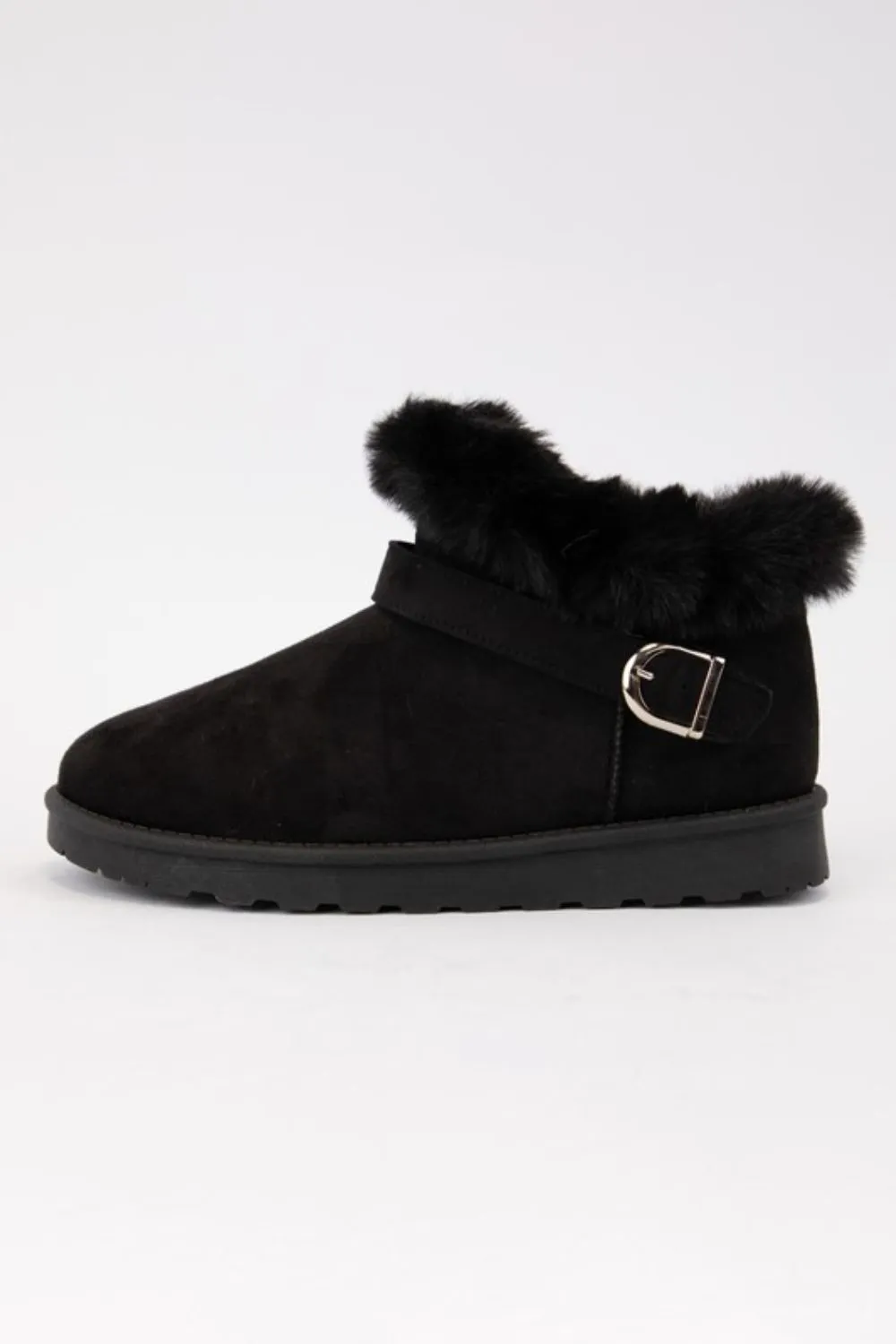 Hazel Blues® |  WILD DIVA Faux-Fur Buckle Round Toe Booties