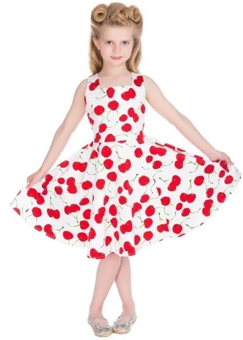 Hearts &amp; Roses Kids Bombshell Cherry 50's Swing Dress White