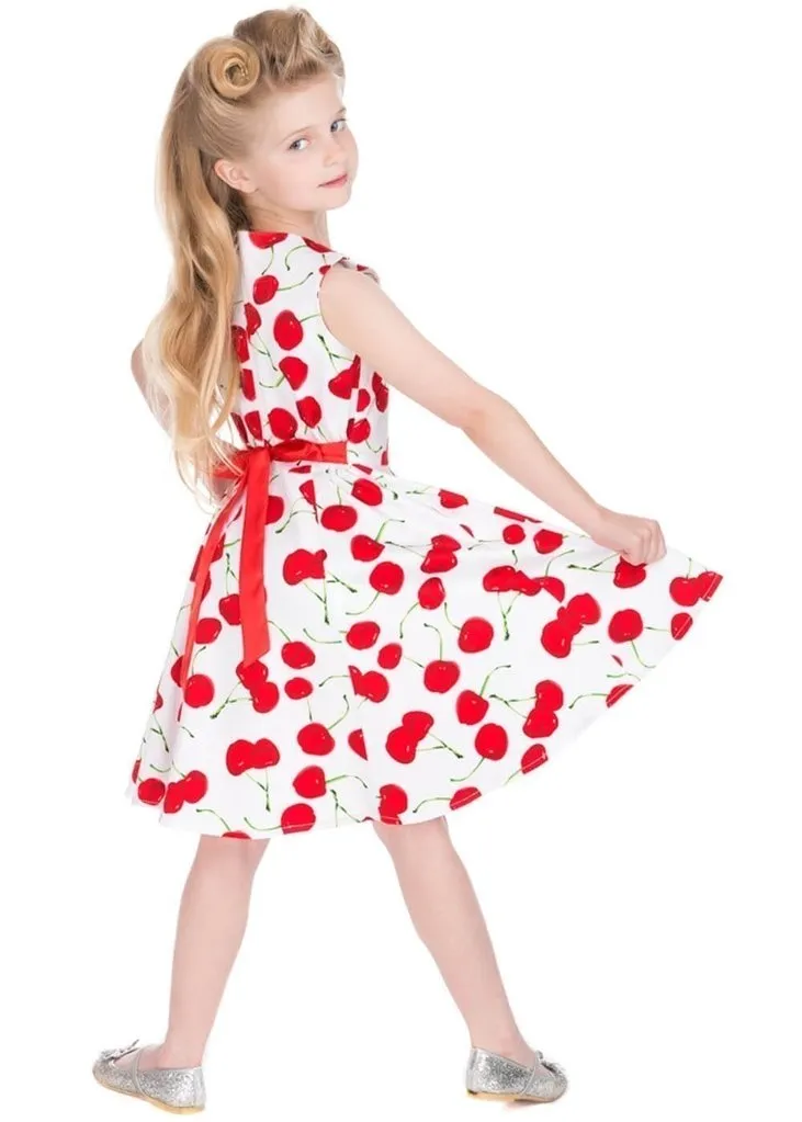 Hearts &amp; Roses Kids Bombshell Cherry 50's Swing Dress White