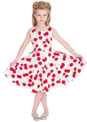 Hearts &amp; Roses Kids Bombshell Cherry 50's Swing Dress White