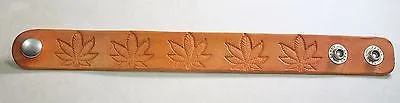 HEMP POT LEAF MARIJUANA HAND STAMPED AND STAINED LEATHER BRACELET ADJUSTABLE
