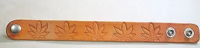 HEMP POT LEAF MARIJUANA HAND STAMPED AND STAINED LEATHER BRACELET ADJUSTABLE
