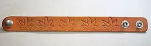HEMP POT LEAF MARIJUANA HAND STAMPED AND STAINED LEATHER BRACELET ADJUSTABLE