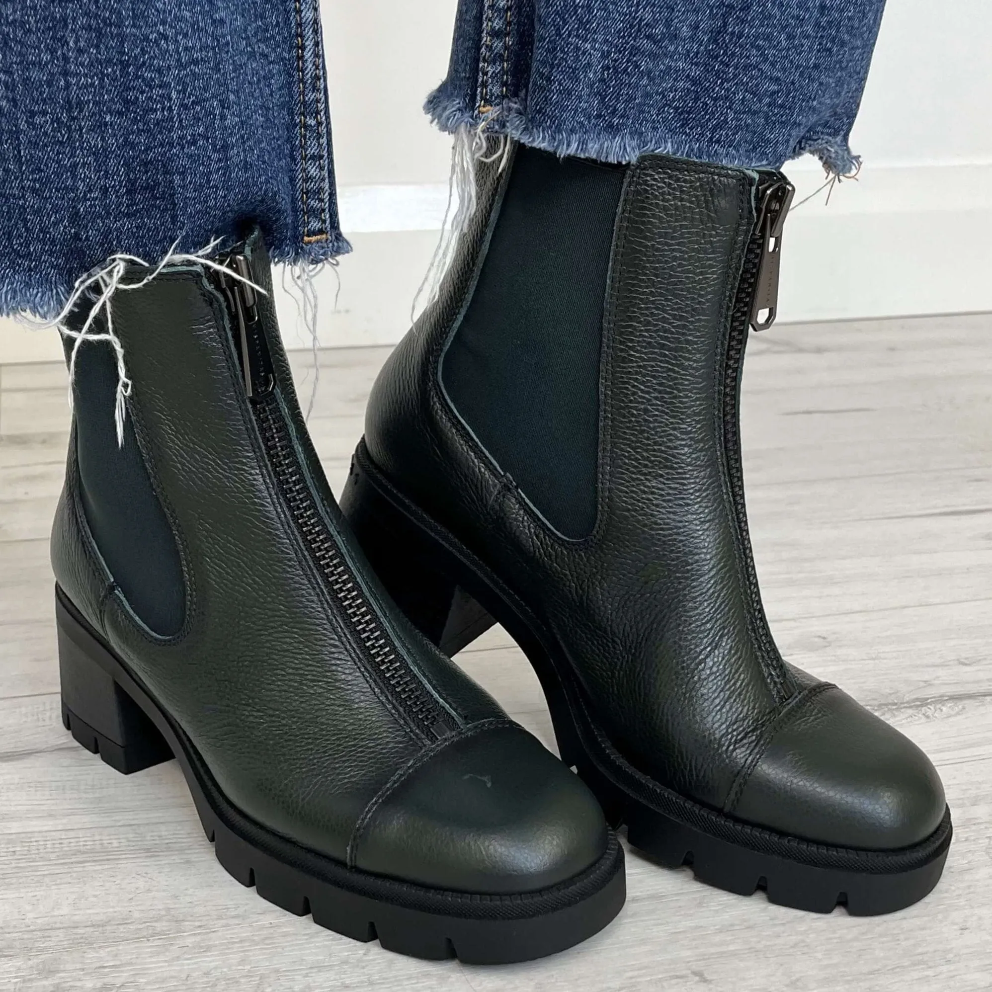 Hispanitas Dark Green Leather Chunky Chelsea Boots