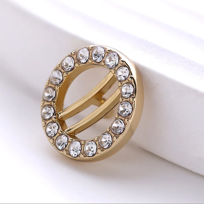 Hollow Circle Metal Button with Diamonds for Shirts Dresses 12pcs