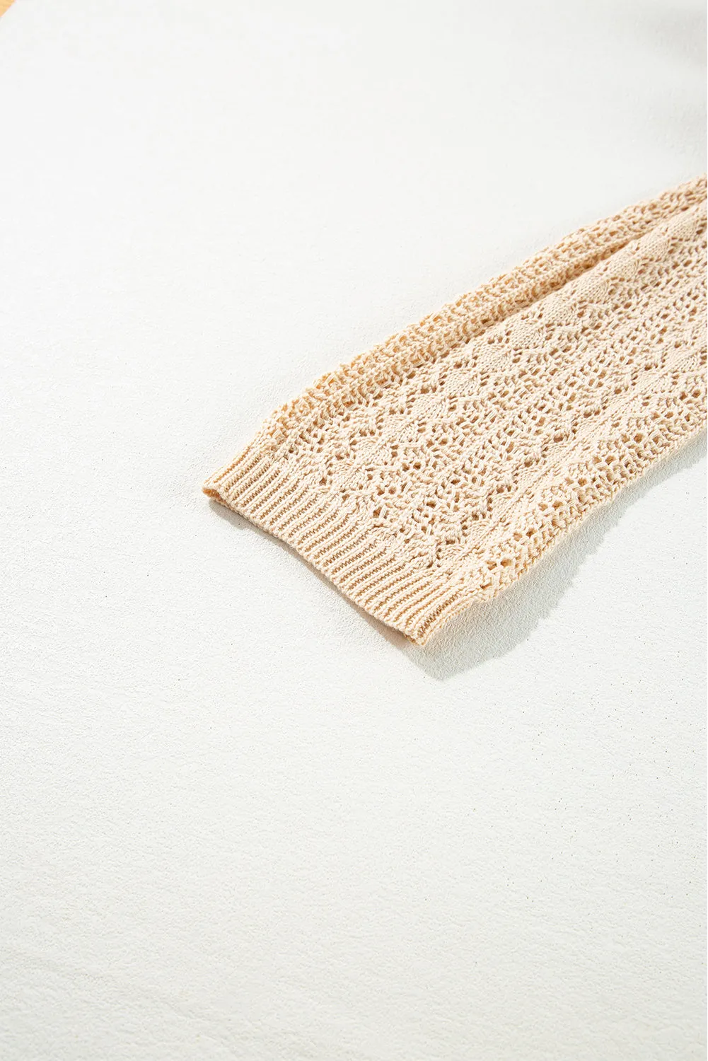 Hollow Out Knit Drop Shoulder Open Front Cardigan