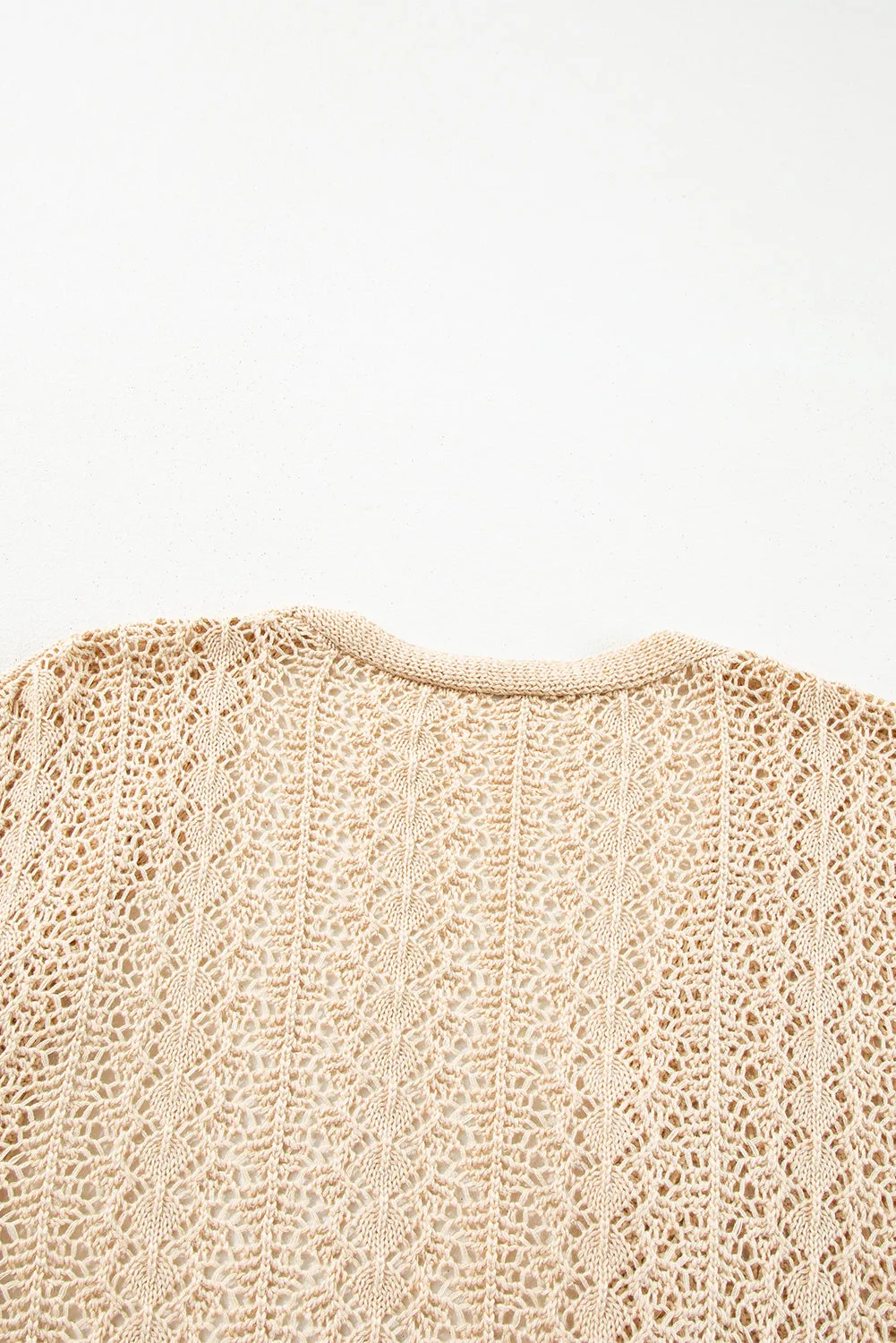 Hollow Out Knit Drop Shoulder Open Front Cardigan