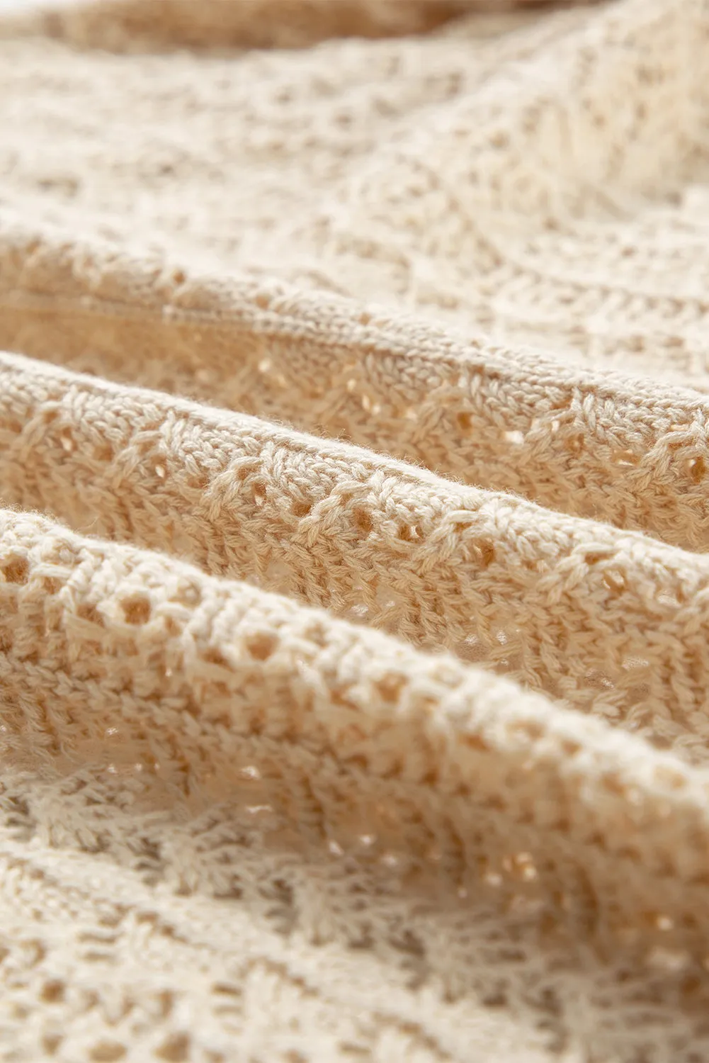 Hollow Out Knit Drop Shoulder Open Front Cardigan