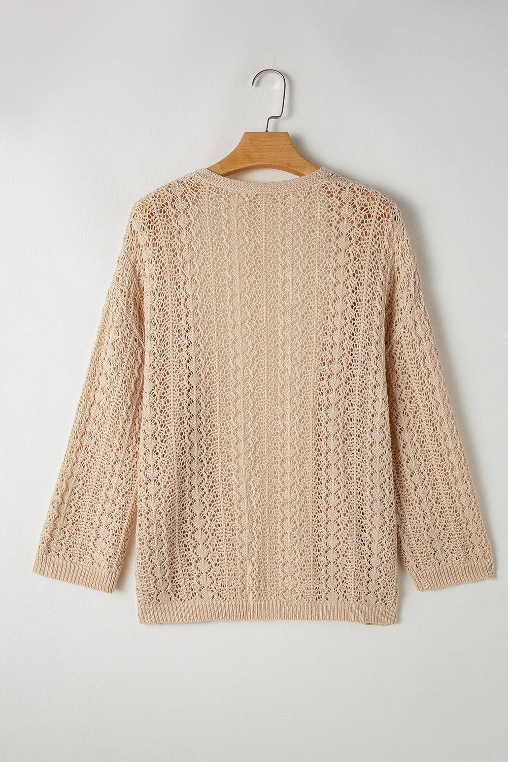 Hollow Out Knit Drop Shoulder Open Front Cardigan