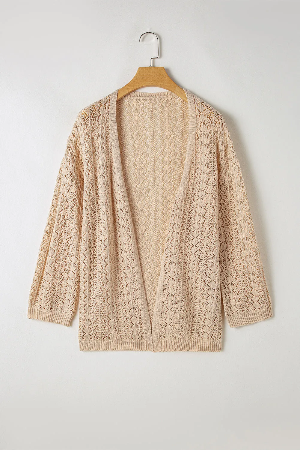 Hollow Out Knit Drop Shoulder Open Front Cardigan