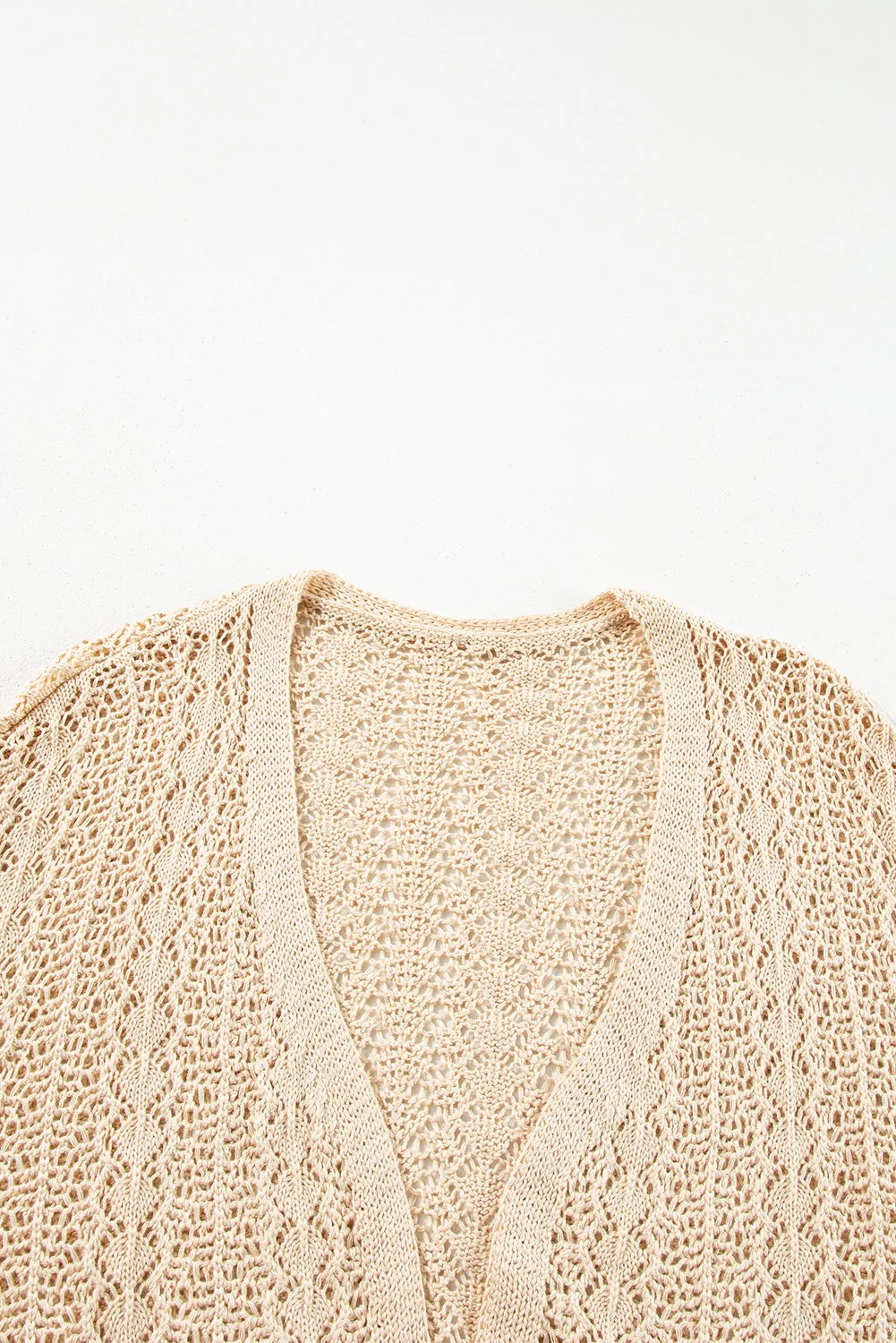 Hollow Out Knit Drop Shoulder Open Front Cardigan