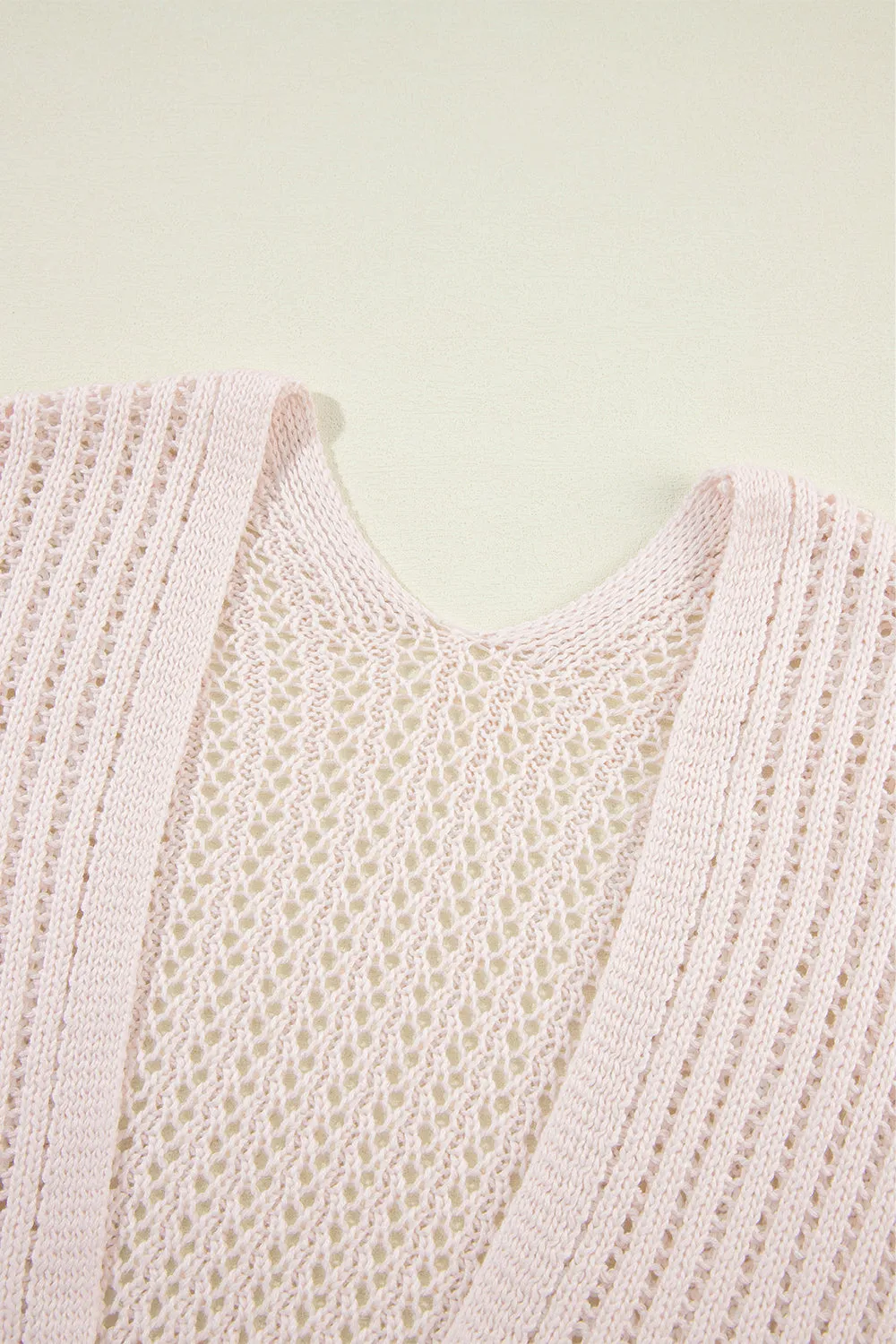 Hollowed Crochet Drop Shoulder Open Front Cardigan