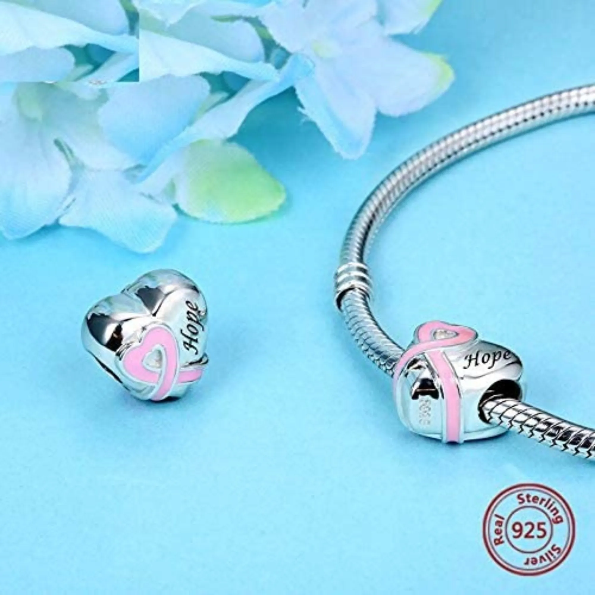 Hope Heart Pink Ribbon Bead Charm