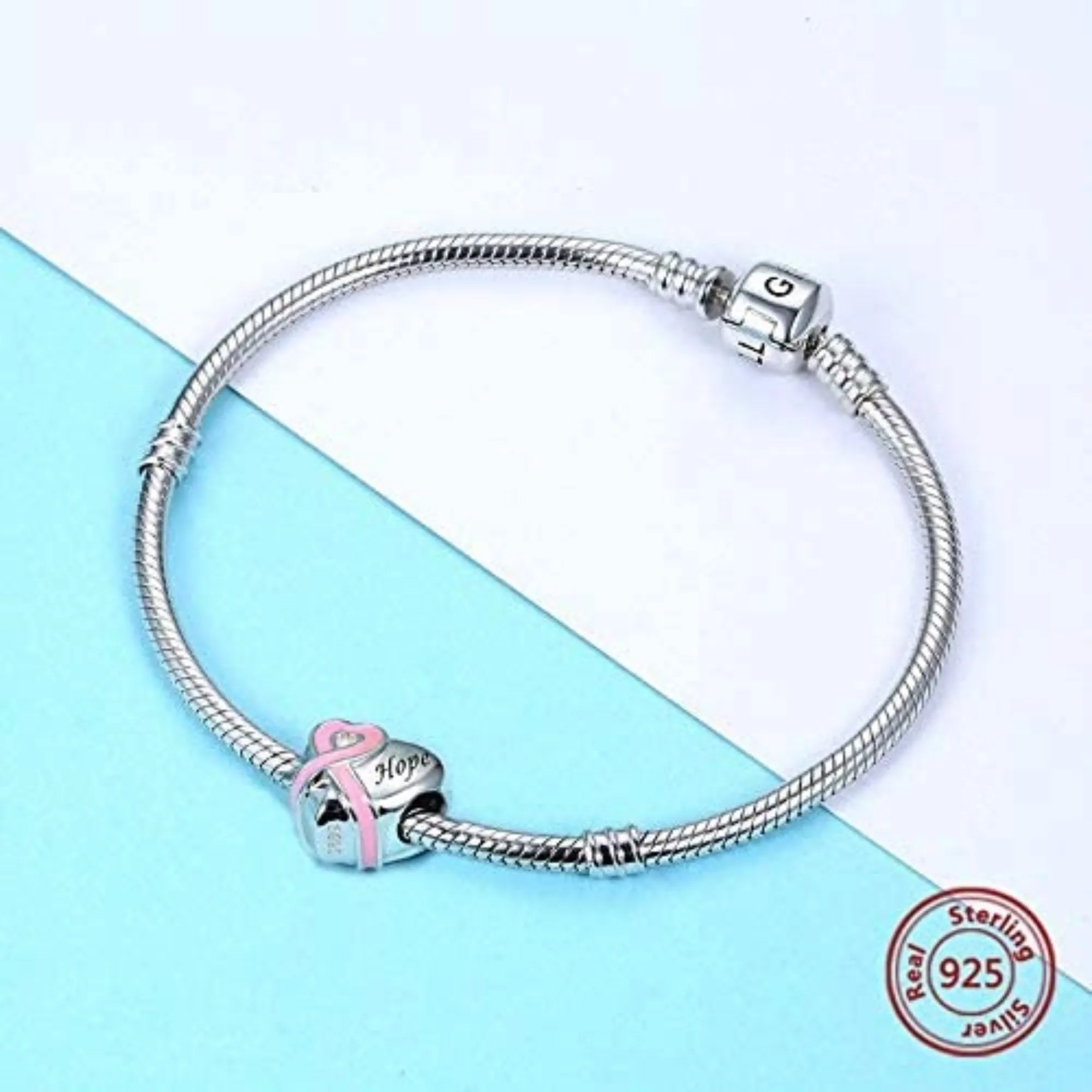 Hope Heart Pink Ribbon Bead Charm