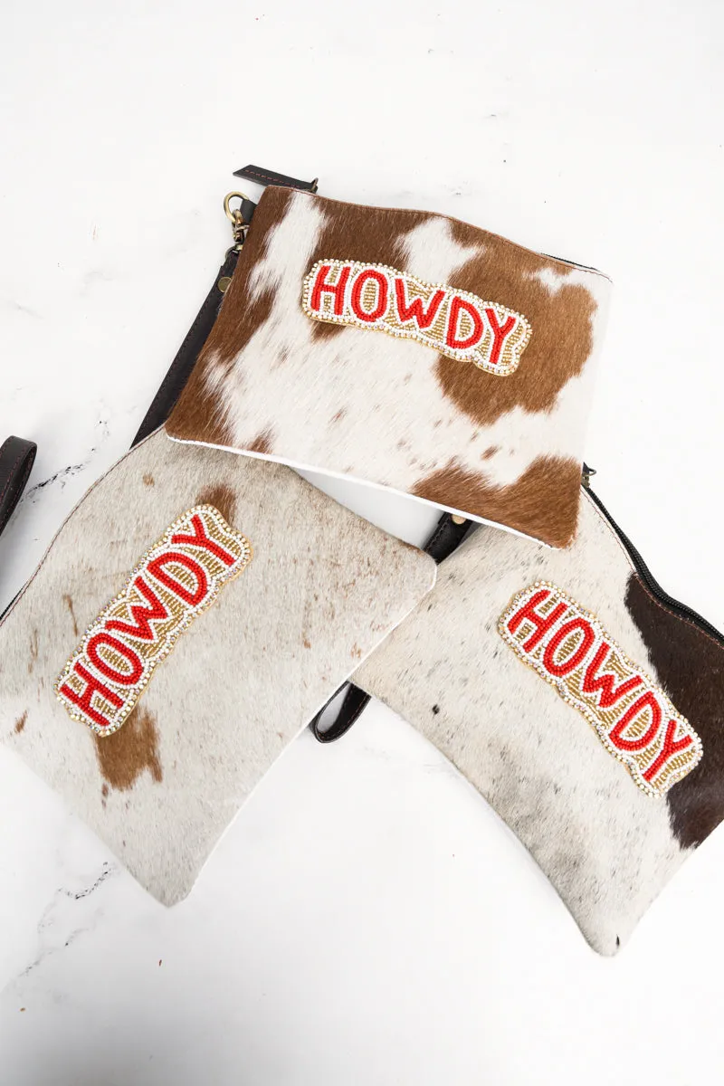 Howdy Cowhide Wristlet Clutch