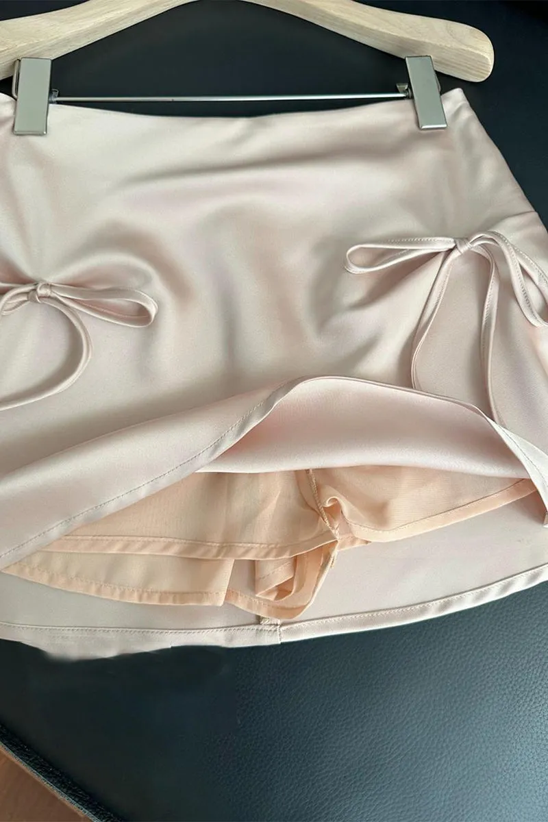 HQZ1053 Satin Mini Skirt with Side Bows