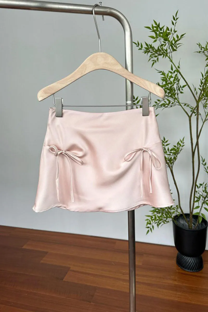 HQZ1053 Satin Mini Skirt with Side Bows