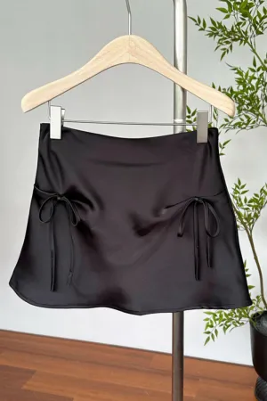 HQZ1053 Satin Mini Skirt with Side Bows