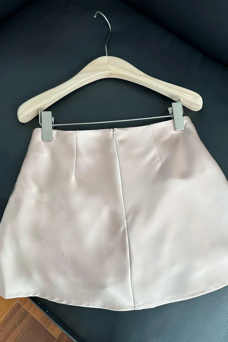 HQZ1053 Satin Mini Skirt with Side Bows