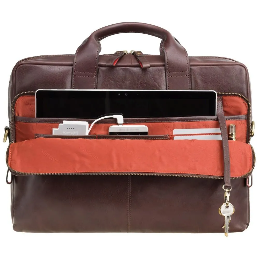 Hugo - 13" Leather Laptop Briefcase- Merlin Brown