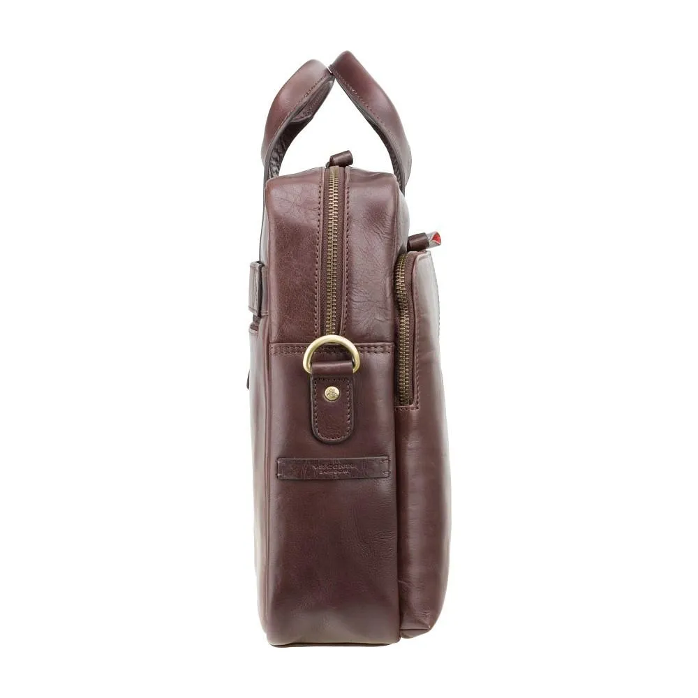 Hugo - 13" Leather Laptop Briefcase- Merlin Brown