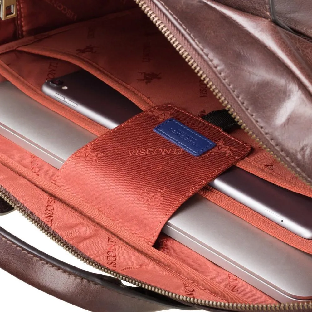 Hugo - 13" Leather Laptop Briefcase- Merlin Brown