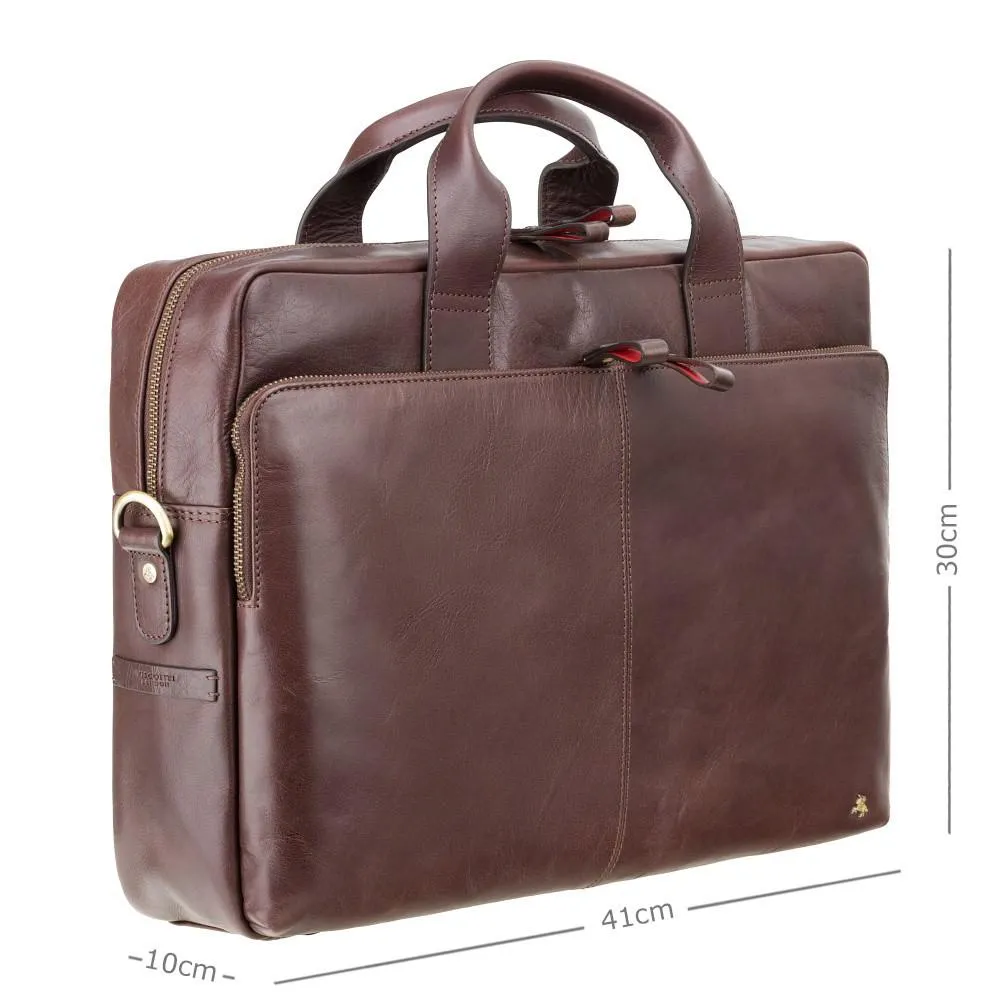 Hugo - 13" Leather Laptop Briefcase- Merlin Brown