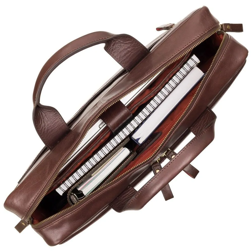 Hugo - 13" Leather Laptop Briefcase- Merlin Brown