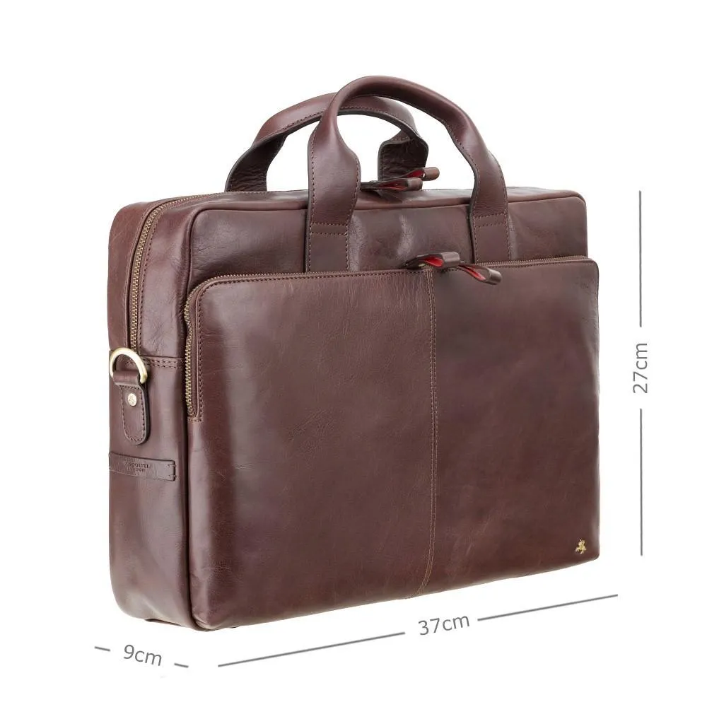 Hugo - 13" Leather Laptop Briefcase- Merlin Brown