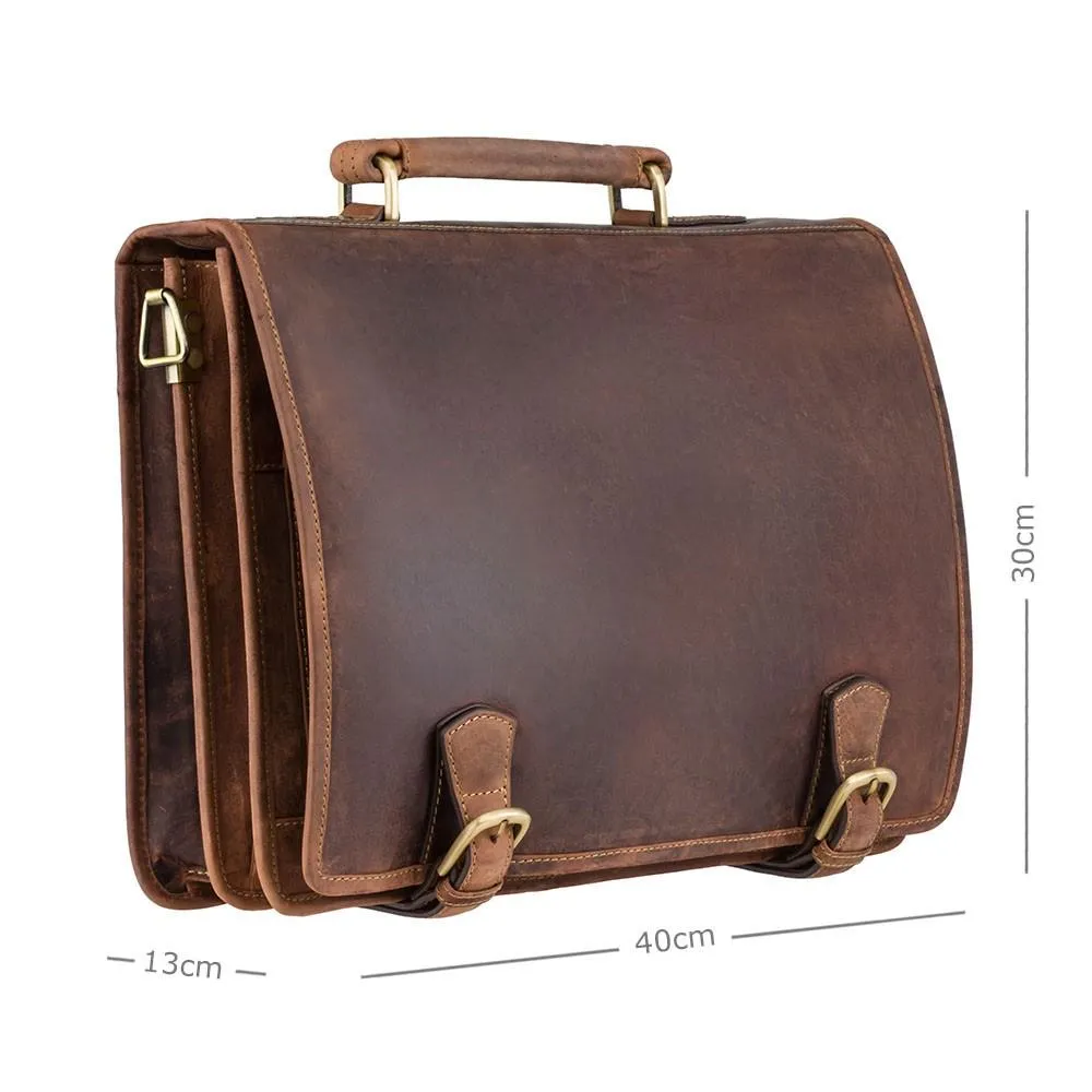 Hulk - Large Multi Compartment Mens Leather Laptop Briefcase - Oiled Tan Brown