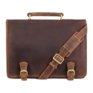 Hulk - Large Multi Compartment Mens Leather Laptop Briefcase - Oiled Tan Brown