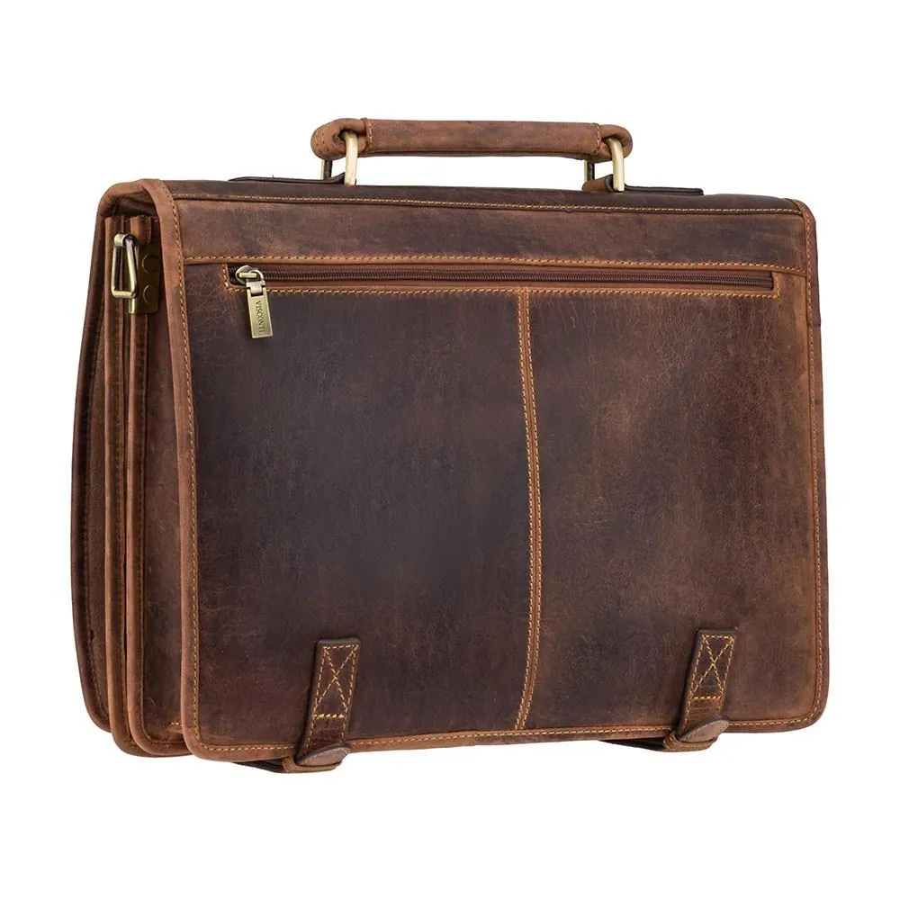 Hulk - Large Multi Compartment Mens Leather Laptop Briefcase - Oiled Tan Brown
