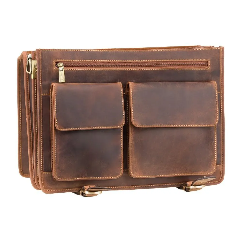 Hulk - Large Multi Compartment Mens Leather Laptop Briefcase - Oiled Tan Brown