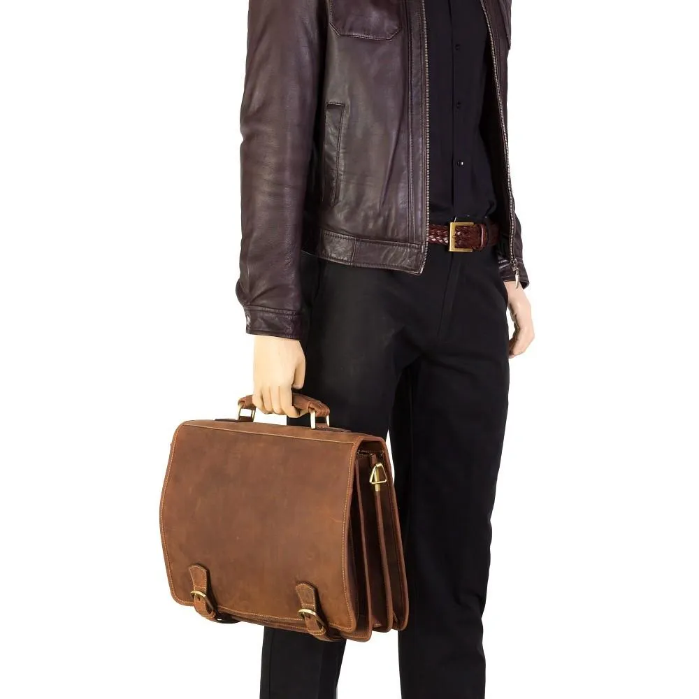Hulk - Large Multi Compartment Mens Leather Laptop Briefcase - Oiled Tan Brown