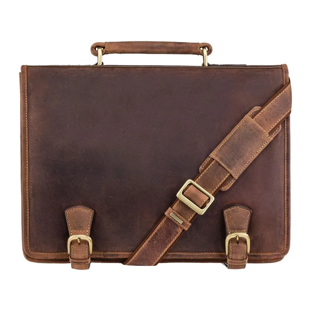 Hulk - Large Multi Compartment Mens Leather Laptop Briefcase - Oiled Tan Brown