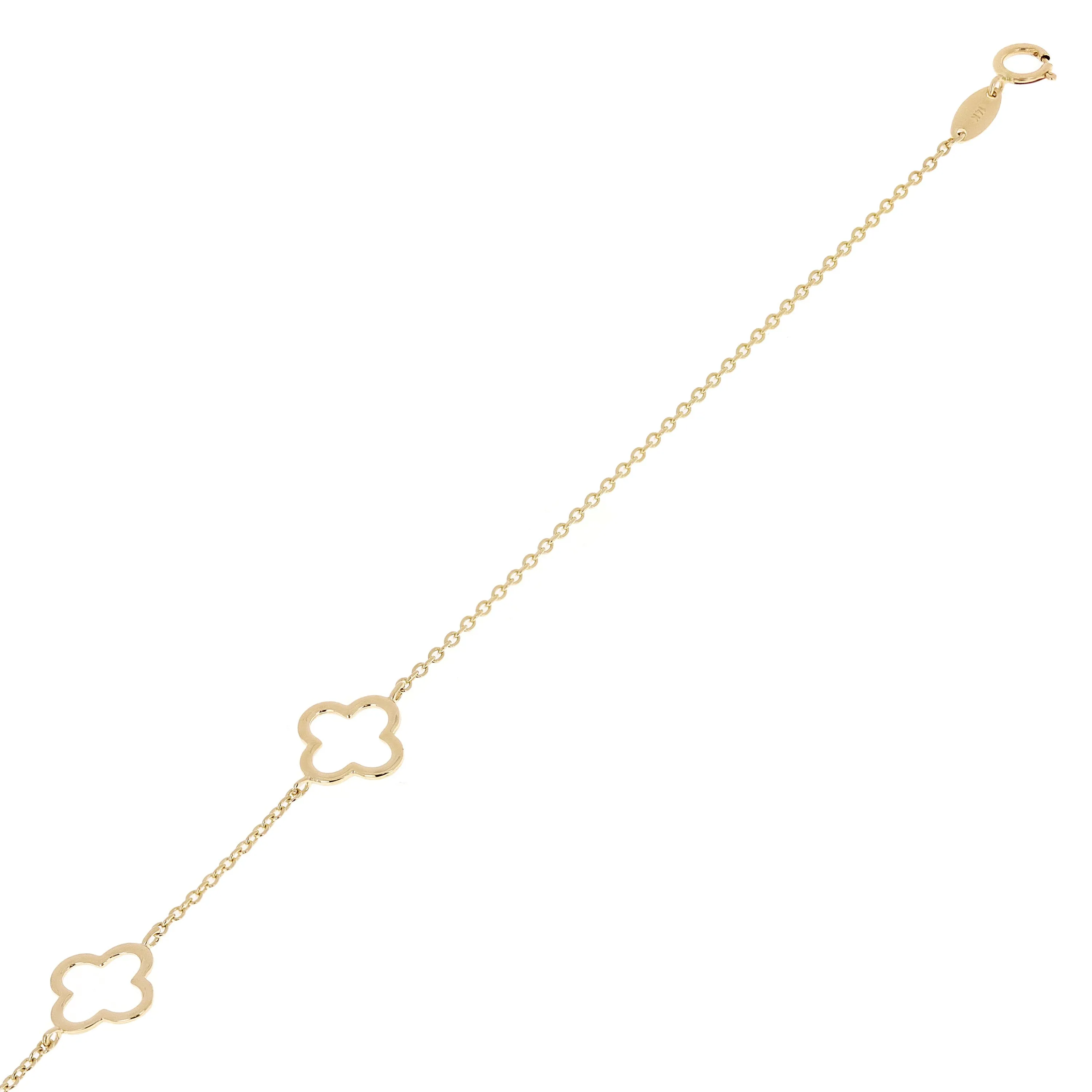 Italian 14k Yellow Gold Four Leaf Clover Anklet Bracelet 10" 1.7 grams