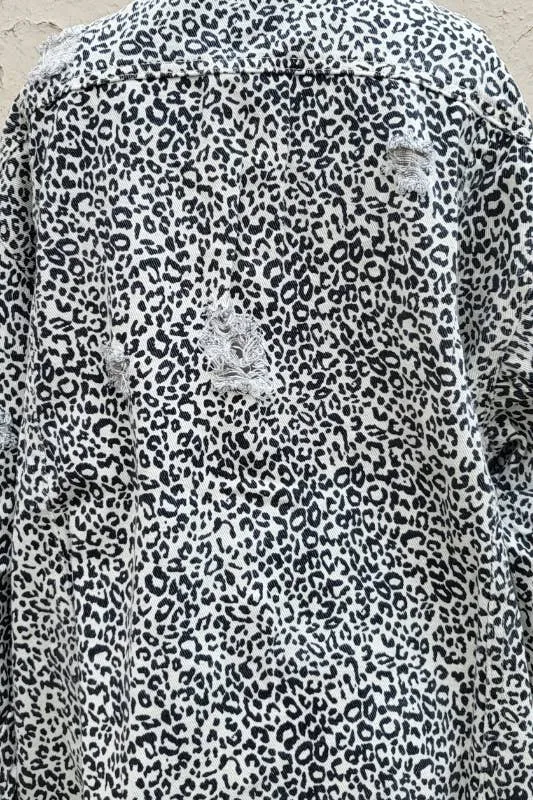 Ivory Leopard Distressed Button Up Jacket