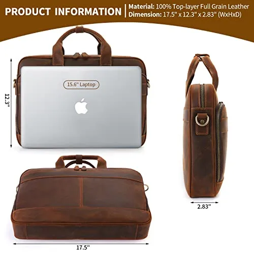 Jack&Chris Full Grain Leather Briefcase for Men,Business Messenger Bag Laptop Bag Attache Case 15.6",MB005-9L…