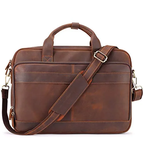 Jack&Chris Full Grain Leather Briefcase for Men,Business Messenger Bag Laptop Bag Attache Case 15.6",MB005-9L…