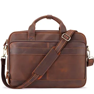 Jack&Chris Full Grain Leather Briefcase for Men,Business Messenger Bag Laptop Bag Attache Case 15.6",MB005-9L…