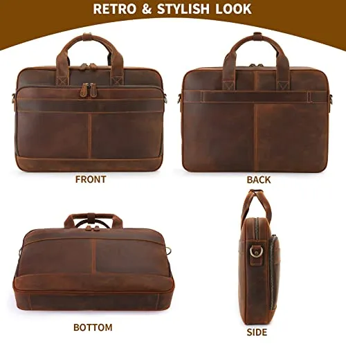 Jack&Chris Full Grain Leather Briefcase for Men,Business Messenger Bag Laptop Bag Attache Case 15.6",MB005-9L…