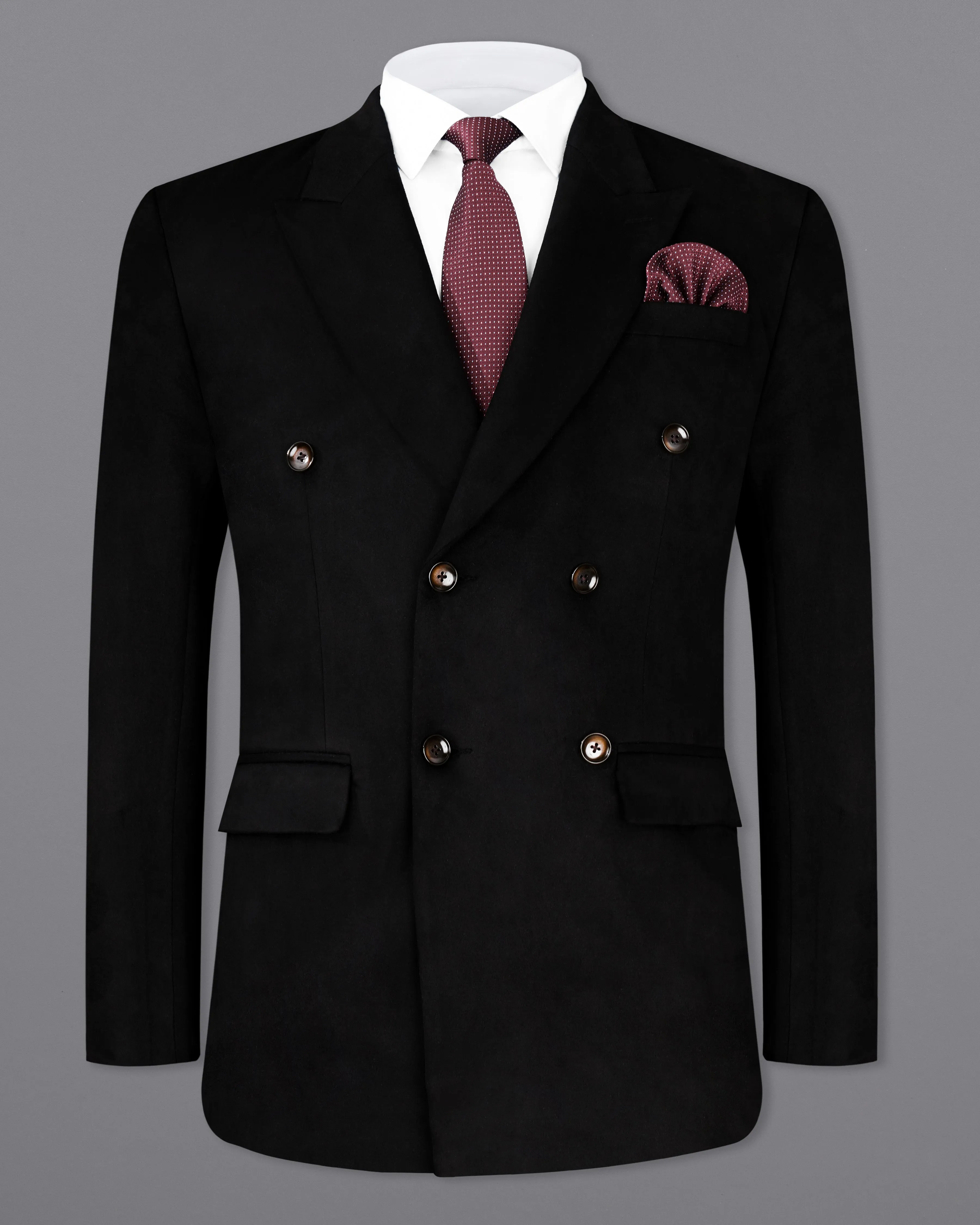 Jade Black Velvet Double-Breasted Designer Blazer