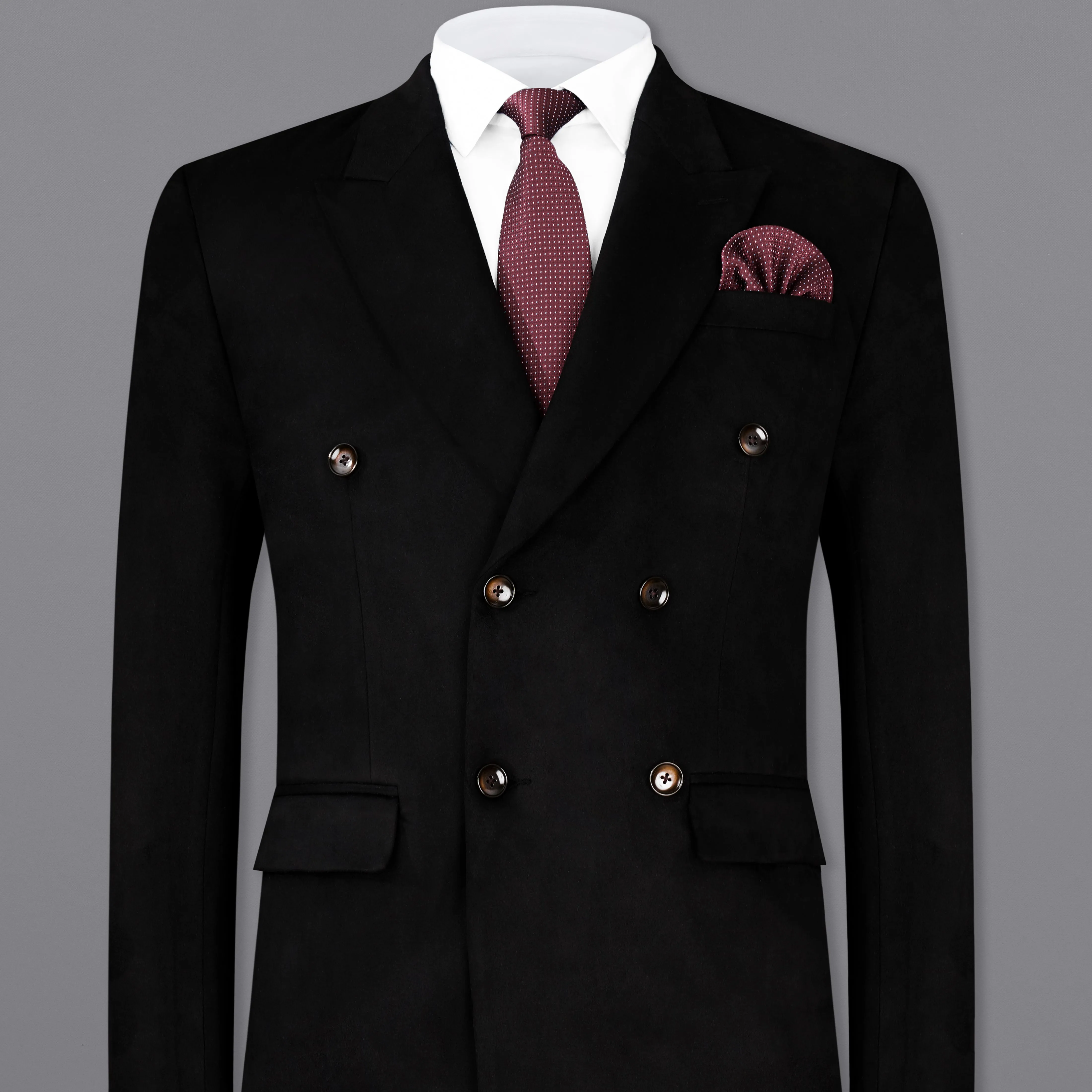 Jade Black Velvet Double-Breasted Designer Blazer