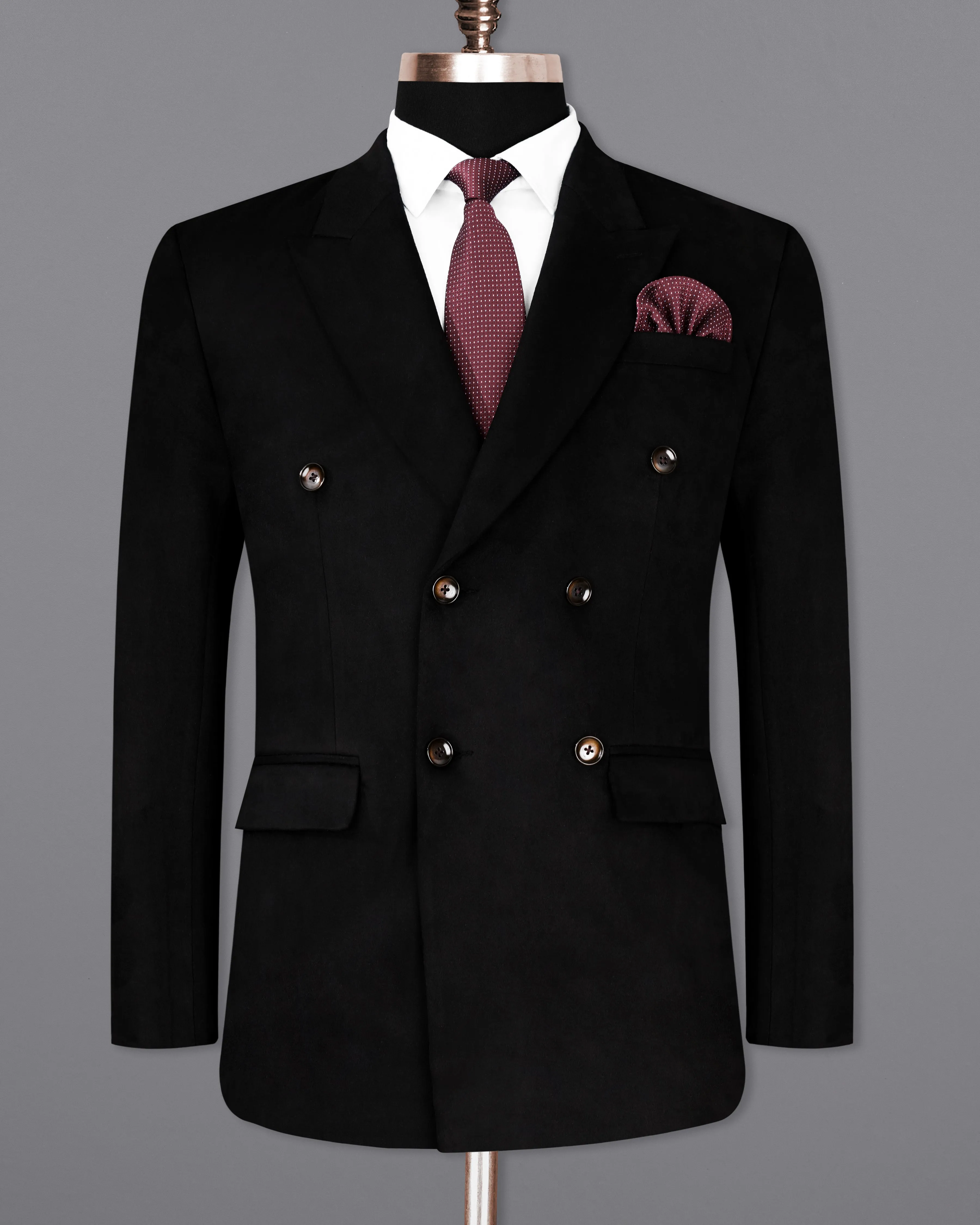 Jade Black Velvet Double-Breasted Designer Blazer